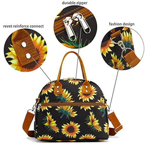 FlowFly Insulated Lunch Bag With Shoulder Strap for Women, Men, and Kids, Large and Reusable, Handle, Freezable Work and School Travel Tote and Meal Prep Organizer,Sunflower - color: Sunflower