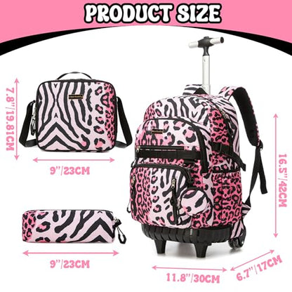 Rolling Backpacks for Kids Backpack for Girls with Lunch Bag Pencil Case 16.5" Kids Backpack with Wheels Roller Backpacks for Girls - color: Heifenaixin