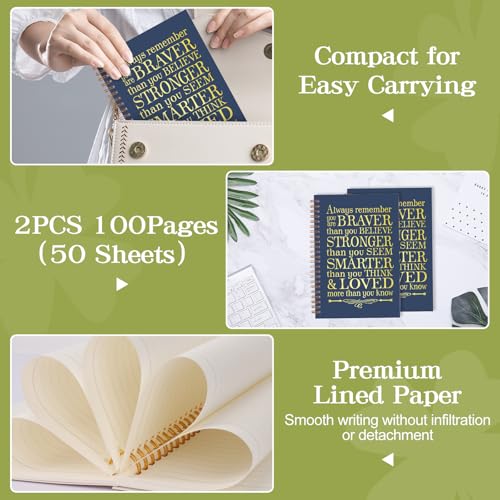 2Pcs Spiral Journal Notebook for Women Men, A5 Motivational Journal with 100 Pages, College Ruled Hardcover Notebook for Office School Home, Inspirational Gifts Encouragement Gifts - color: Blue