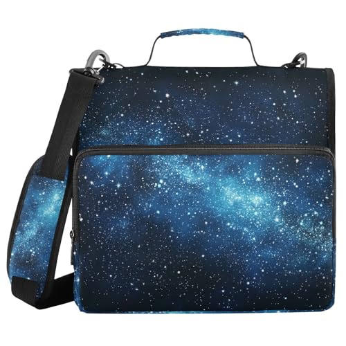 Blue Star Zipper Binder 3 Ring 1.5 Inch School Binder Organizer with Shoulder Strap Handle File Folder Pockets Large Capacity Students Girl Boy Men Office Work - color: Blue Star