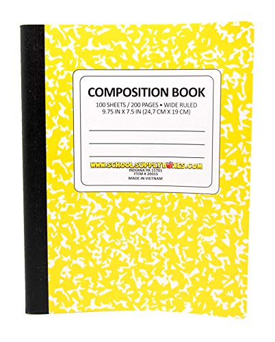 100 Sheet Composition Notebooks - School Supply Boxes - 5 Wide Ruled Writing Notebooks - 1 Black, 1 Red, 1 Green, 1 Blue, and 1 Yellow (Wide Ruled) - style: Wide Ruled