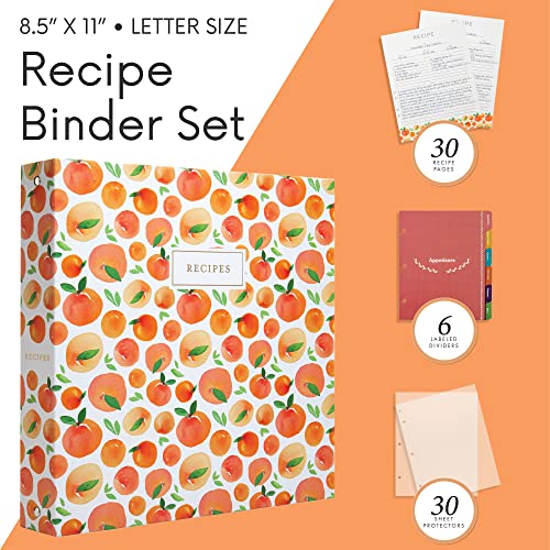 Jot & Mark 8.5"" x 11"" Sturdy 3 Ring Recipe Binder with Spill-Proof Clear | 50 Recipe Cards + 25 Sleeve Protectors + 5 Full-Page Sleeves + 6 Tabs | 8.5x11 | Peach Dream - color: Peach Dream, size: 8.5" x 11"