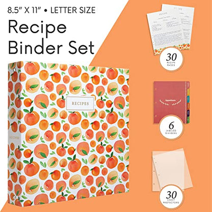 Jot & Mark 8.5"" x 11"" Sturdy 3 Ring Recipe Binder with Spill-Proof Clear | 50 Recipe Cards + 25 Sleeve Protectors + 5 Full-Page Sleeves + 6 Tabs | 8.5x11 | Peach Dream - color: Peach Dream, size: 8.5" x 11"