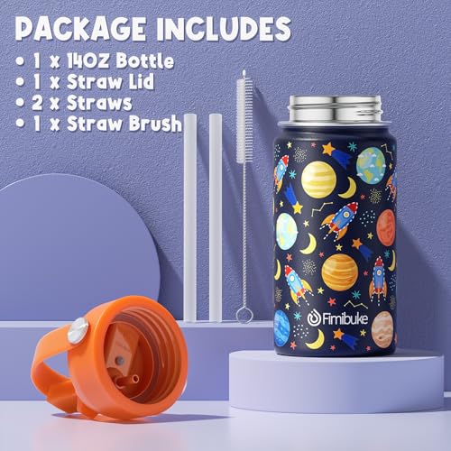 Fimibuke Kids Insulated Water Bottle, 14oz BPA FREE 18/8 Stainless Steel Travel Tumbler Double Wall Vacuum Leak Proof Kids Cup with Straw Metal Water Bottle for School Boys Girls(1 Pack, Space) - color: A3. SPACE