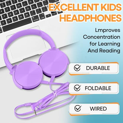 Kids Headphones Bulk 5 Pack for School Classroom K-12, Wholesale Class Set Durable Earphones for Students Children Toddler Teens Boys Girls and Adult (HY450, 5 Mixed) - size: 5 Pack