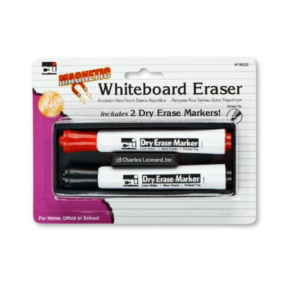 Charles Leonard Magnetic Whiteboard Eraser with 2 Dry Erase Markers, 2 Pack (74532) - size: 1 Count (Pack of 2)
