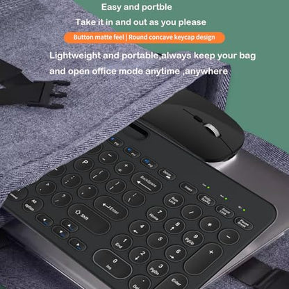 Wireless Keyboard and Mouse Combo with Phone Tablet Holder, Rechargeable Dual-Mode (Bluetooth 5.0 and 3.0 +2.4G) Multi-Device Silent Mouse for Windows, iPad, Tablet, MacOS,iOS,Android(Black) - color: Black