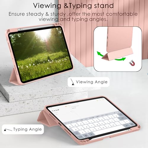 ZryXal iPad Pro 11 Inch Case (M5) 2025/ (M4) 2024 (Model: A2836/A2837/A3006), Trifold Stand Smart Cover with Pencil Holder and Soft TPU Back, Auto Wake/Sleep (Rose Gold) - color: Rose Gold