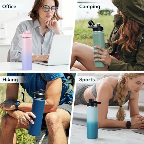 Fijinhom Insulated Water Bottle with Handle, 304 Stainless Steel Water Bottles with Wide Mouth, Double Wall Vacuum Sports Water Bottle, BPA Free, Keep Cold and Hot, 24 Ounces, Pink/Purple - color: Pink/Purple, size: 24 Ounces