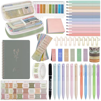 HRFGWDD Bible Study Supplies Kit for Women 96PCS Bible Journaling Kit with Bible Tabs for Women,Bible Highlighters and Pens, Bookmark, Journal, Bible Bag, Stationary Gift Set[Green] - color: 96PCS-GRENN