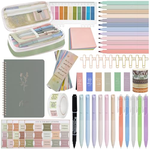 HRFGWDD Bible Study Supplies Kit for Women 96PCS Bible Journaling Kit with Bible Tabs for Women,Bible Highlighters and Pens, Bookmark, Journal, Bible Bag, Stationary Gift Set[Green] - color: 96PCS-GRENN