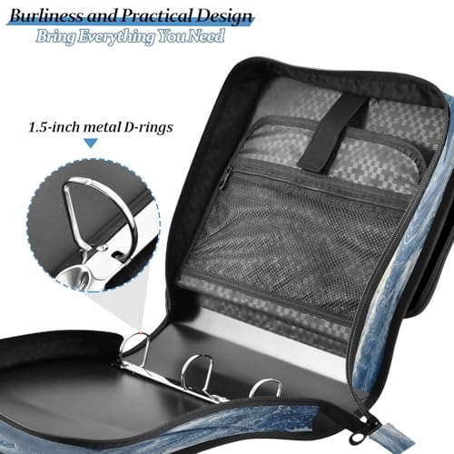 3 Ring Zipper Binder Ocean Wave Shark Binders Bag with Shoulder Strap 500 Sheets Paper Organizer Trapper Keeper Documents Storage File Folder for School Office - color: A2398