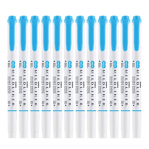 Zebra Pen Mildliner Dual-Tip Highlighters, Broad and Fine Tips, Ideal for Bible Highlighting, No Bleed, School Supplies, Teacher Supplies, and Office Supplies, Mild Cyan Ink, 12-Pack (78560upc) - color: Cyan