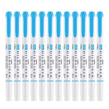 Zebra Pen Mildliner Dual-Tip Highlighters, Broad and Fine Tips, Ideal for Bible Highlighting, No Bleed, School Supplies, Teacher Supplies, and Office Supplies, Mild Cyan Ink, 12-Pack (78560upc) - color: Cyan