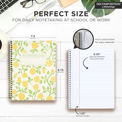 Decomposition Roses College Ruled Spiral Notebooks – 9.75 x 7.5 Journal with 160 Lined Pages – Cute Notebooks for School Supplies, Home & Office – 100% Recycled Paper – Made in USA - color: Roses, style: Spiral-bound