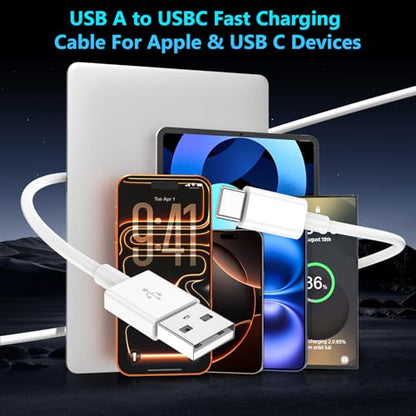 USB A to USB C Cable 3-Pack [3FT+6FT+10FT] CarPlay Fast Charging Cord | Ideal for CarPlay, Home, Office & Daily Travel Charging; Compatible with iPhone 17/16/15, Pixel, Samsung Galaxy & Note