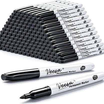 Permanent Markers Black Bulk, Fine Point, 100 Pack Permanent Marker Set for Logistics, Waterproof | Quick-drying, Laboratory & Office Supplies