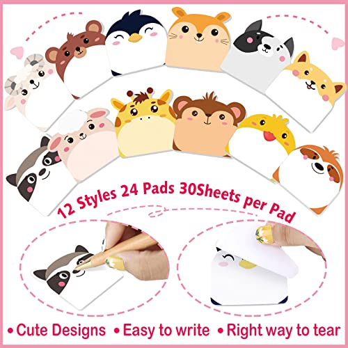 Yinder 24 Pads Cute Animal Sticky Notes Kawaii Animal Sticky Notes Pads Bulk Fun Cartoon Memo Pad Self Adhesive Tab Back to School Gift for Teacher Student Classroom Veterinary Cat Office Supplies - style: Multi Animals