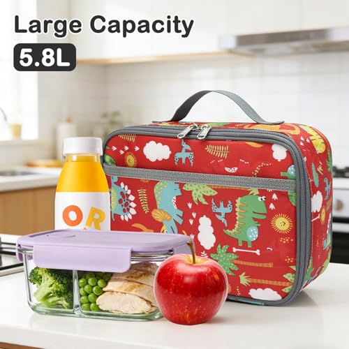 FlowFly Kids Lunch box Insulated Soft Bag Mini Cooler Back to School Thermal Meal Tote Kit for Girls, Boys,Dinosaur&Coconut - color: Dinosaur&Coconut