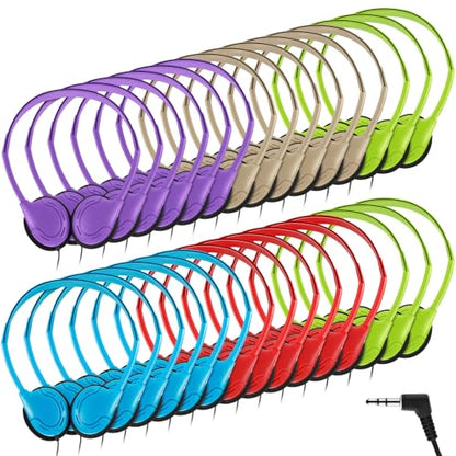 Yunsailing 30 Pack Bulk Over Ear Headphones Set On Ear Headsets Earphones with Adjustable Headband and 3.5mm Plug for Group Learning, Computer Lab, Library, Online Lesson (Vivid Color) - color: Vivid Color