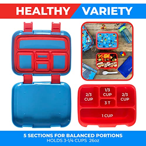 Bento Box with Insulated Lunch Bag, Ice Pack & Water Bottle Set for Kids - 5 Compartments Removable Tray Lunches or Snack Container Boys Toddlers Daycare Pre-School, Blue Pirates - color: Blue Pirate Set