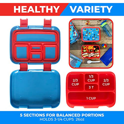 Bento Box with Insulated Lunch Bag, Ice Pack & Water Bottle Set for Kids - 5 Compartments Removable Tray Lunches or Snack Container Boys Toddlers Daycare Pre-School, Blue Pirates - color: Blue Pirate Set