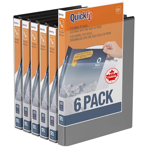 QuickFit View Binder, 3-Ring Binder for School or Office, D Ring, Black, 6 Pack, 5/8 Inch - color: Black, size: 5/8 Inch, style: 6 Pack