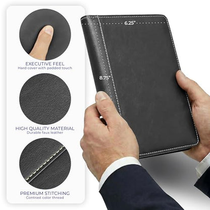 Samsill Mini Faux-Leather Padfolio, 5 x 8 Writing Pad, Compact Business Portfolio with Business Card Display Pocket, Contrast Stitch, Black - color: Black