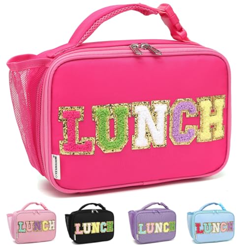 Insulated Lunch Box for School, Thermal Reusable Durable Freezable Lunch Bags for Kids Boys Girls Men Women - Small Soft Cooler Portable Lunch Tote Kit for Work Picnic Travel,Rose Red Alphabet - color: Rose Red