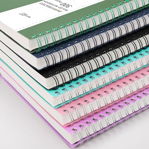 RETTACY Spiral College Ruled Notebook, 300 Perforated Pages (8.2" x 11.2") | 100 GSM Thick Paper, Flexible Plastic Cover, for School, Work, Writing, Journaling (Pink) - color: Pink