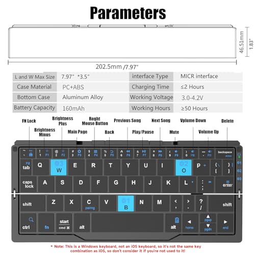 SIKAI CASE Foldable Bluetooth Keyboard with Magnetic Stand,Aluminum Alloy Mini Quiet Folding Portable Lightweight Travel Rechargeable Pocket for Tablet,iPad, Phones, Black - color: Black