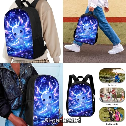 Blue Axolotl School Backpack Set of 3 with Lunch Box Pencil Case Large Capacity Bookbag with Compartments Portable Lunch Bag Gift for Girls Boys - color: Blue Axolotl-b