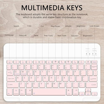 for Bluetooth Keyboard, Cute Tablet Stand Adjustable Adjustable & Foldable, Wireless Rechargeable Keyboard for iPad, iPad Pro/Mini/Air, Samsung Xiaomi Tablets, etc - Pink - color: A-Keyboard-Pink