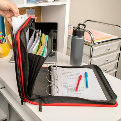 Five Star Zipper Binder, 2 Inch 3-Ring Binder with Round Rings, 5-Tab Expanding File, 380 Sheet Capacity, Fire Red (72538) - color: Red, size: 2 Inch Zipper Binder