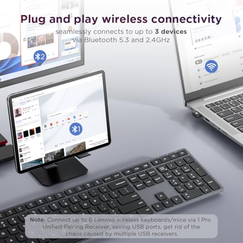 Lenovo 700 Modern Wireless Keyboard & Mouse Combo, 2.4 GHz Dongle & Dual Bluetooth Connection, AES-128 Encryption, 36 Month Battery Life, Quiet Mouse, Luna Grey - size: Combo