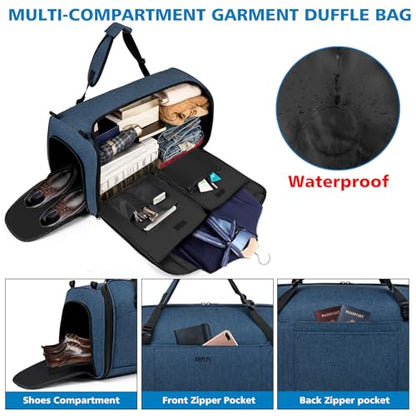 Convertible Garment Bags for Travel - Carry on Garment Duffle Bag with Backpack Straps for Men Women, 4 in 1 Large Travel Duffel Bags with Shoes Compartment Hanging Suit Dress Weekender Bag 3pcs Set - color: C-Blue