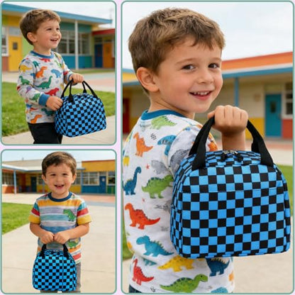 CAMTOP Boys Lunch Box Kids Insulated Lunch Bag Kids Cute Lunchbox for Boys Loncheras Para Niños - color: Blue Check