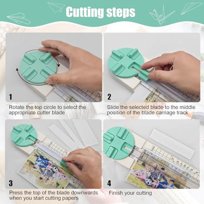 Paper Trimmer, 4 Styles Craft Paper Cutter Multi-Function Scrapbooking Tool for Cutting Paper Photos Scrapbook Postcard (Straight, Wave, Perforated and Creasing Lines) (Green) - color: Green