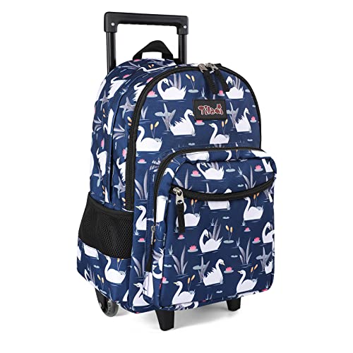 Tilami Rolling Backpack 18 inch Double Handle Wheeled Boys Girls Travel School Children Luggage Toddler Trip, Swan Blue - color: Swan Blue