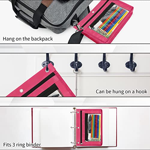 YoeeJob 2 Pack 1 Inch Expandable Zipper Pencil Pouches with Clear Window for 3 Ring Binder, Suitable for School & Office（Rose red） - color: Rose