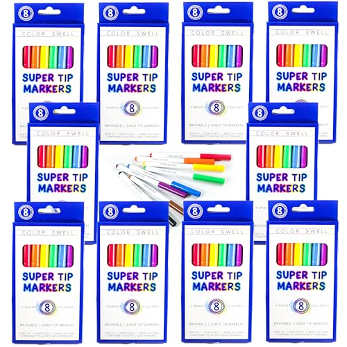 Color Swell Bulk Super Tip Markers, 10 Pack, 8 Colors per Pack (80 Total) - size: 10 Pack | 80 Markers