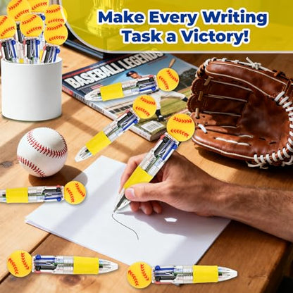 Softball Party Favors Softball Pens Mini Multicolor Pen in One Cute Fun 4-in-1 Pens Bulk Cool Ballpoint Pen for Birthday Gifts Teacher Supplies (Softball, 12) - style: Softball