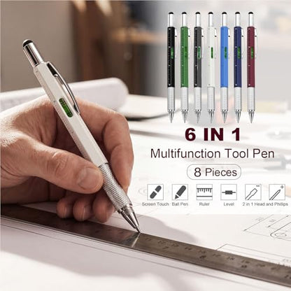 Zhanmai 8 Pcs 6 in 1 Multitool Pen Bulk Gift for Men Multi Tool Ballpoint Pen with Ruler Level Screwdriver Stylus Cool 20 Ink Refill Tool Gadget Birthday Christmas Stocking Stuffers(Seven Colors) - color: Seven Colors