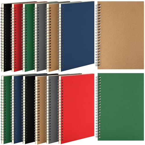 Leelosp 12 Pcs Small Spiral Notebook Lined Spiral Journal College Ruled Notebook Wire Bound Kraft Cover, 120 Pages for Work (Red,Green,Black,Blue,Brown,Gray,5.5 x 8.3 Inch) - color: Red, Green, Black, Blue, Brown, Gray, size: 5.5 x 8.3 inch