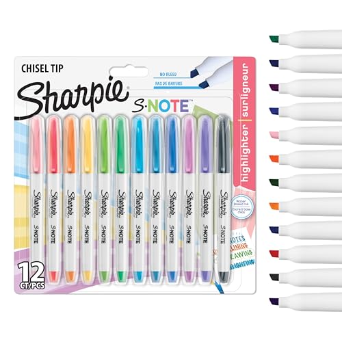 Sharpie S-Note Creative Colouring Highlighter Pens | Marker Pen to Write, Draw & More | Assorted Pastel Colours | Chisel Tip | 12 Count