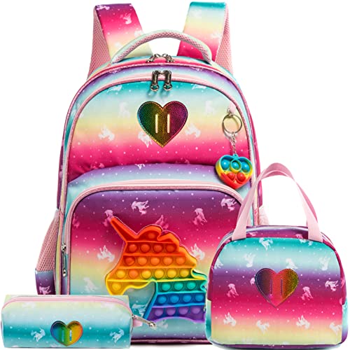 Backpack for Girls Elementary Preschool Kids Lunch Box for School - color: Unicorn Bag