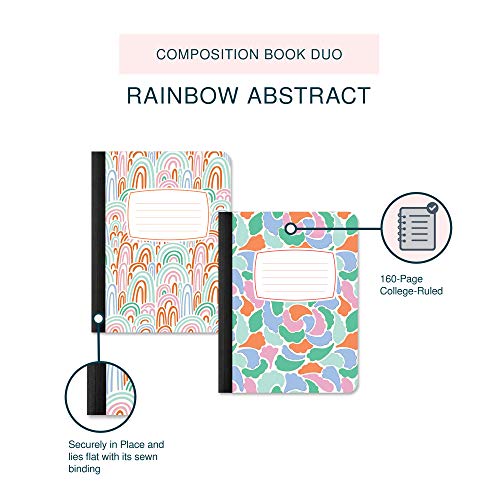 Studio Oh! Composition Notebook Duo 2 Pack, 7.5" x 9.75", Back to School Supplies & Cute College Essentials, Aesthetic Notebook for School, 160 Page Lined Paper, 70 GSM Paper Wt., Rainbow Abstract - color: Rainbow Abstract