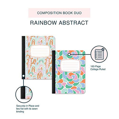 Studio Oh! Composition Notebook Duo 2 Pack, 7.5" x 9.75", Back to School Supplies & Cute College Essentials, Aesthetic Notebook for School, 160 Page Lined Paper, 70 GSM Paper Wt., Rainbow Abstract - color: Rainbow Abstract