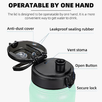 Fanhaw 32 oz Insulated Stainless Steel Water Bottle with Anti-Dust Chug Lid, Leakproof Vacuum Sports Bottle for Kids, Teens & Adults, Back to School Essentials (Green Pink) - color: Green Pink, style: 32 Ounces