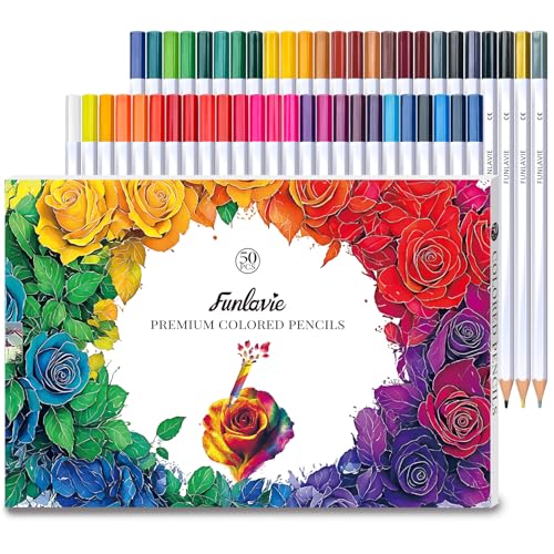 48 Colored Pencils for Adult Coloring Books + 2 Metallic Colored Pencils,Soft Core Coloring Pencil Set,Drawing Pencil for sketching & Painting,Art Supplies for Teens,Oil-Based with Sharpener - color: 50-Color Gift Pack